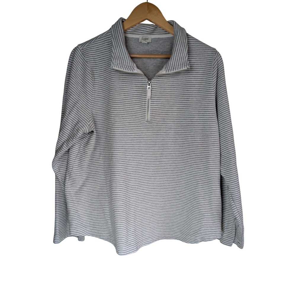 J. Crew Womens XL Grey White Striped Quarter Zip Pullover Sweater BW830 SP24